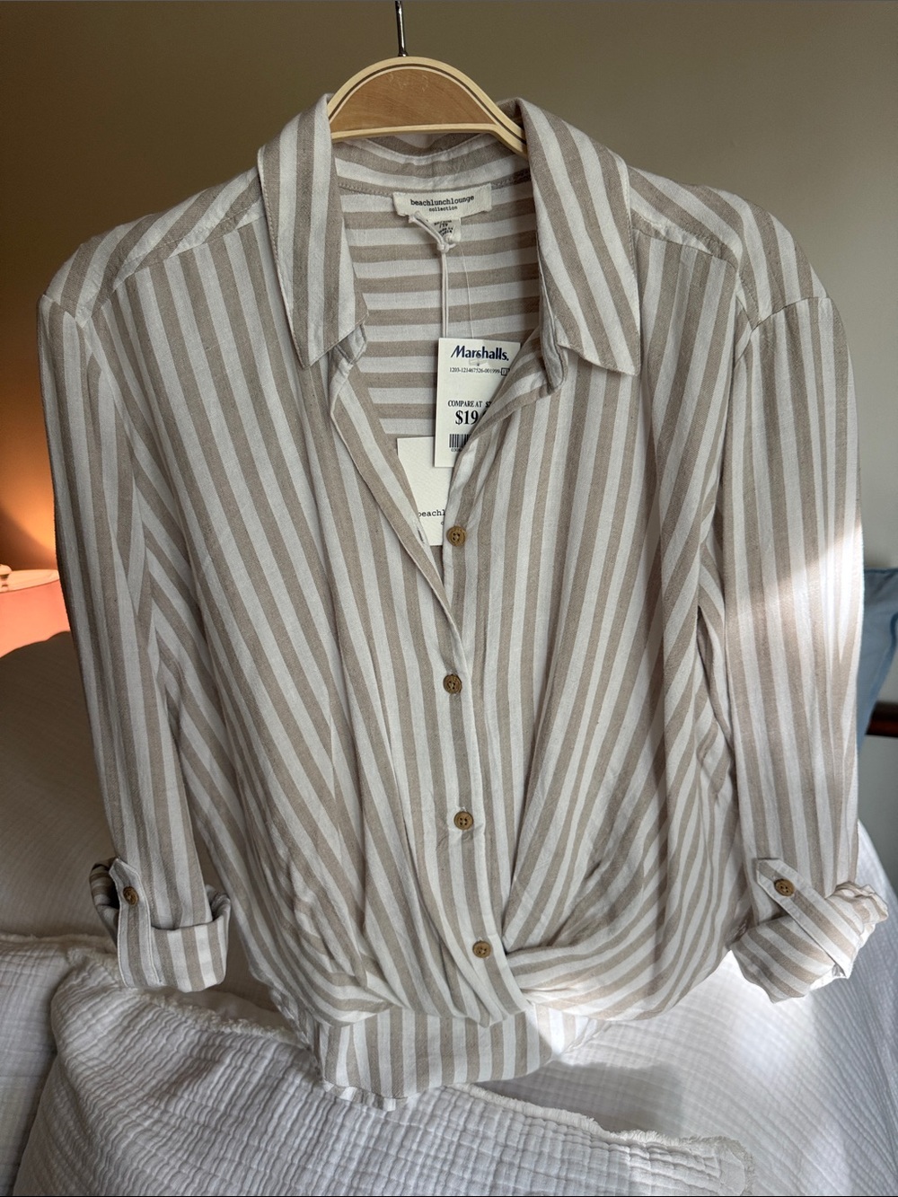 Striped button-up with tuck detail Linen blend